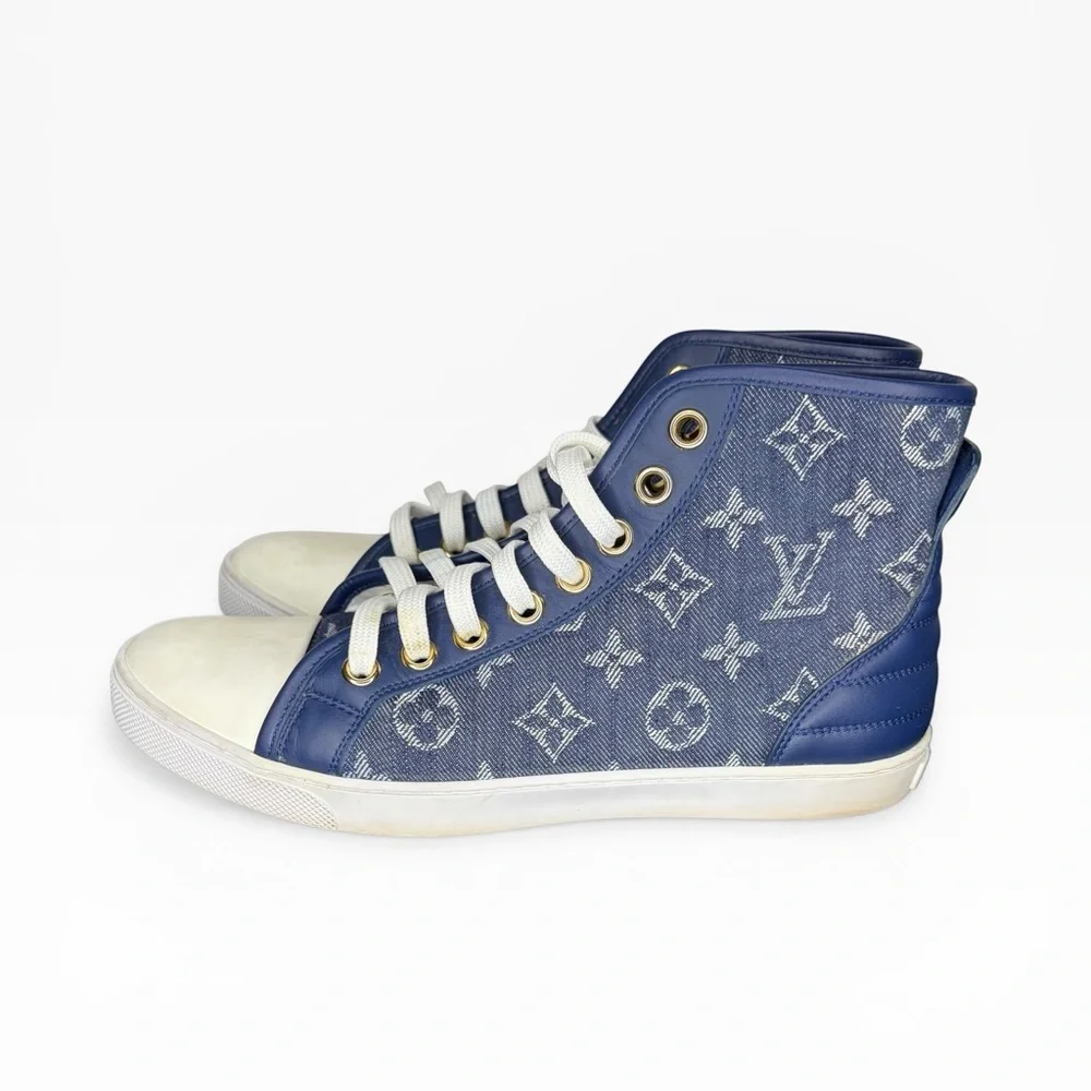 Louis Vuitton Navy and White Monogram Sneakers Size 37.5 - Picture 3 of 11